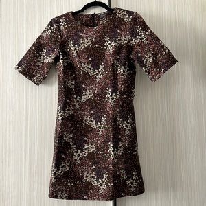 Zara floral jacquard print dress floral maroon, pink and cream size S EXC